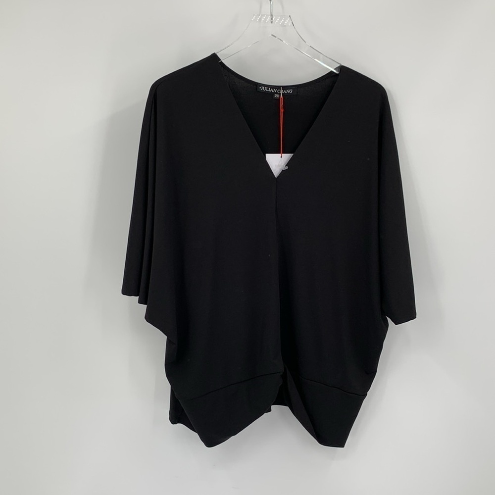 Julian Chang Niro Jersey knit black top short blouse twist v-neck stretch new 2X
